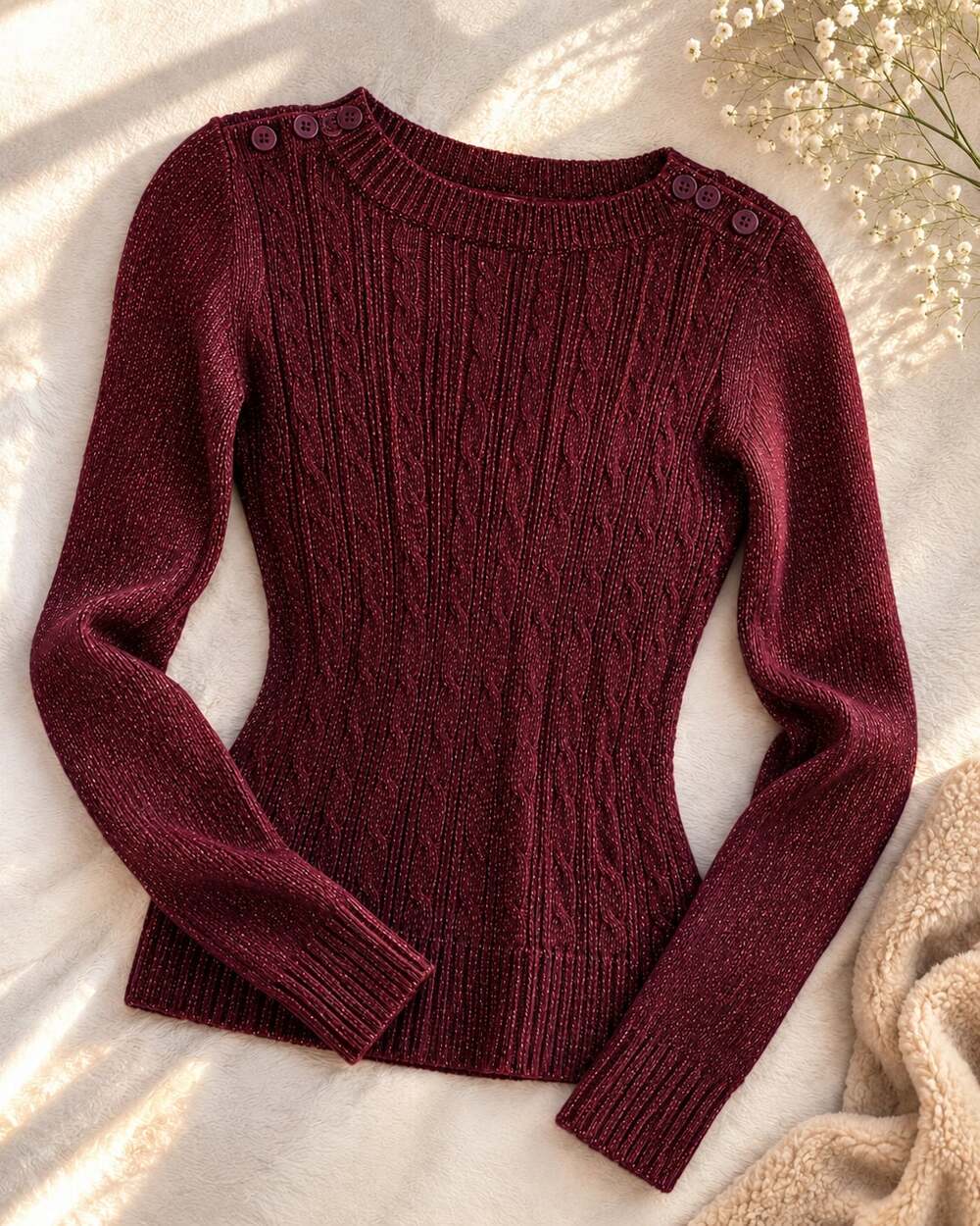 Banana Republic  Knit Icon Henley Sweater in Maroon Metallic Size M